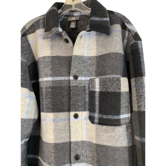 H&M Mens Plaid Felt Overshirt Jacket Oversize Fit Shacket Layer RFF10664 NWOT - Picture 4 of 9